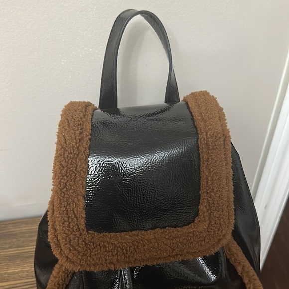 Skinny Dip Black Patent Sherpa Backpack - Picture 3 of 5